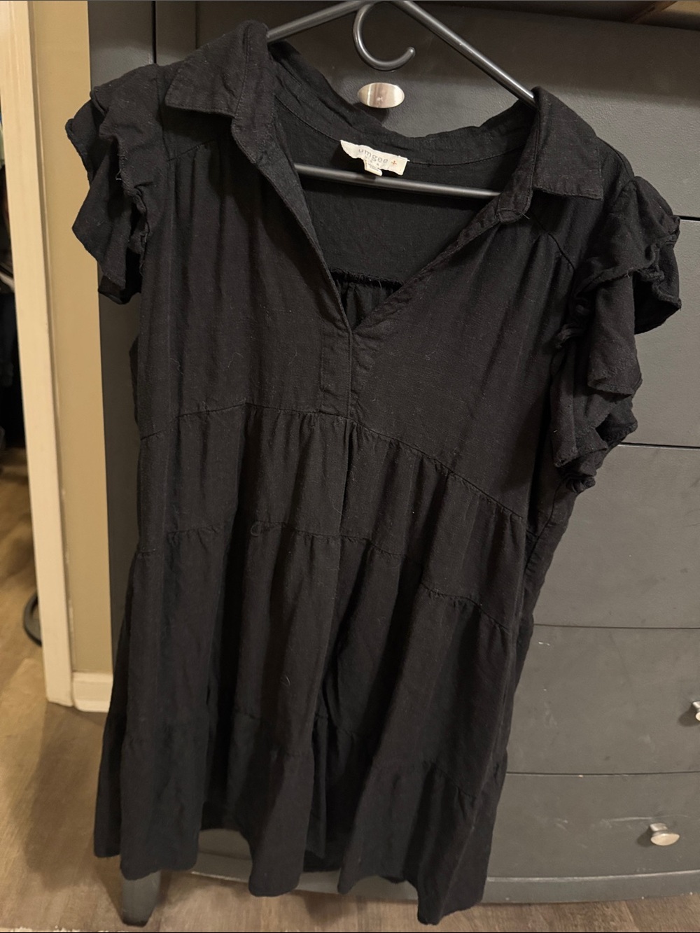 Umgee Black Tiered Ruffle Sleeve Dress